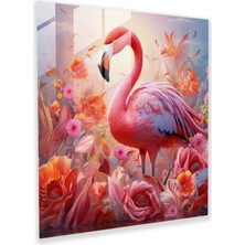 Popcasso Çiçek Açan Flamingo Temperli Cam Tablo Modern Sanat Teması ile Renkli Çiçekler