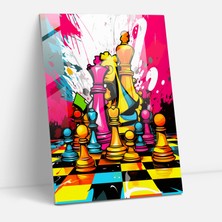 Popcasso Satranç Temalı Cam Tablo - Modern Sanat Çizgi Roman Tasarımı