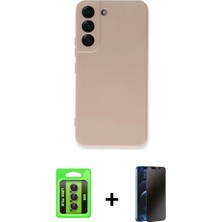 Marsilyan™- Galaxy S23 Kılıf Ahenk Serisi - Siyah 3D Antistatik Hayalet Cam Ekran Koruyucu + Mor Raze Metal Kamera Lens