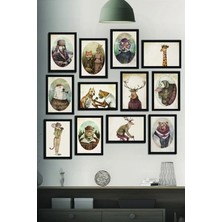 Tontilika 12 Parça Çerçeve Görünümlü Aile Albümü Hayvanlar Temalı Mdf Tablo Seti (80X80 Cm)
