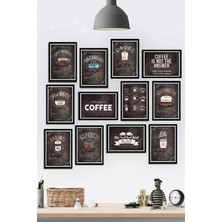 Tontilika 12 Parça Çerçeve Görünümlü Kahve Cafe Çeşitleri Temalı Mdf Tablo Seti (80X80 Cm)
