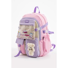 Kingston Hill Kawaii Kore Tarzı Aksesuarlı Çok Bölmeli Çocuk Okul Çantası