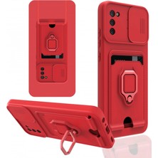 Vintessy Samsung Galaxy A03S Kılıf Zuma Kartvizitli Yüzüklü Silikon - Kırmızı