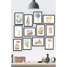 Tontilika 12 Parça Çerçeve Görünümlü Çocuk ve Bebek Odası Hayvan Dostlar Mdf Tablo Seti (80X80 Cm)