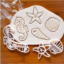 Hobist Deniz Yıldızı - Deniz Atı - Istiridye ve Salyangoz Kabuğu Dörtlü Set Kurabiye Kalıbı