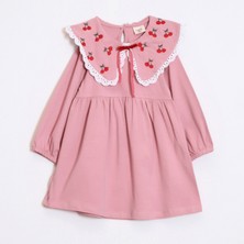 Ozzy Kids Kız Çocuk Yakaları Kiraz Nakışlı Elbise