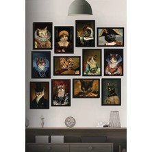 Tontilika 12 Parça Çerçeve Görünümlü Tatlı Kediler Portre Çeşitleri Temalı Mdf Tablo Seti (80X80 Cm)