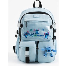 Kingston Hill Stitch Kawaii Kore Tarzı Aksesuarlı Çok Bölmeli Çocuk Okul Çantası