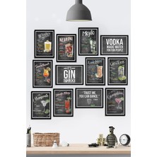 Tontilika 12 Parça Çerçeve Görünümlü Kokteyl Bar Cafe Çeşitleri Temalı Mdf Tablo Seti (80X80 Cm)