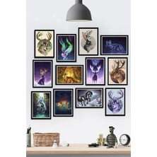 Tontilika 12 Parça Çerçeve Görünümlü Fantastik(Fantasy) Hayvanlar Temalı Mdf Tablo Seti (80X80 Cm)