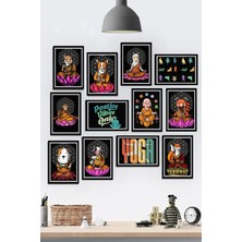 Tontilika 12 Parça Çerçeve Görünümlü Yoga ve Meditasyon Tatlı Hayvan Temalı Mdf Tablo Seti 80X80 cm