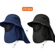 Mustran 2'li Set Uv Korumalı Sök Tak Maskeli Unisex Enseli Yazlık Balıkçı Güneş Şapkası Outdoor
