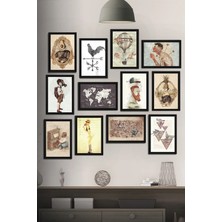 Tontilika 12 Parça Çerçeve Görünümlü Retro Albüm Mdf Tablo Seti (80X80 Cm)