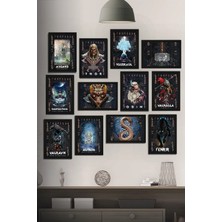 Tontilika 12 Parça Çerçeve Görünümlü Iskandinav Mitolojisi Thor,odin Mdf Tablo Seti (80X80 Cm)