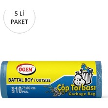 Ethab Ticaret Battal Boy Çöp Torbası 75 x 90 cm 10 Lu Rulo x 5 Paket = 50 Adet (Mi)
