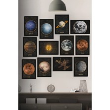 Tontilika 12 Parça Çerçeve Görünümlü Gezegenler Galaksi Temalı Mdf Tablo Seti (80X80 Cm)