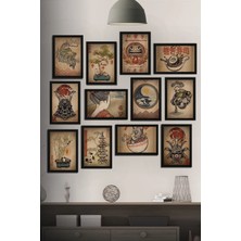 Tontilika Çerçeve Görünümlü Japon Kültürü Geyşa&samurai Temalı Mdf Tablo Seti (80X80 Cm) 12 Parça