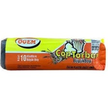 Ethab Ticaret Büyük Boy Çöp Torbası 65 x 80 cm 10 Lu Rulo x 1 Paket = 10 Adet (Siyah)