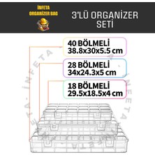 İnfeta 3'lü Set, 40-28-18 Bölmeli Şeffaf Organizer Çok Amaçlı Takım Çantası Malzeme Kutusu Çivi Vida Matkap