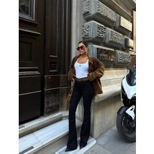 Siyah Likralı Ispanyol Paça Denim