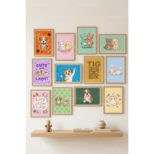 Tontilika 12 Parça Cute Animals Çizim 2 Renk Seçenekli Çerçeve Görünümlü Tablo Seti