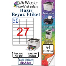 ArtMaster A4 Hazır Beyaz Etiket 70X30 mm 50 Sayfa 1 Paket 27 Li Kendinden Yapışkanlı Fotokopi Lazer Inkjet Kağıdı Yazıcılar Için