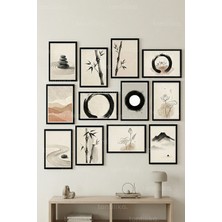 Tontilika 12 Parça Zen Minimal 2 Renk Seçenekli Dekoratif Çerçeve Görünümlü Tablo Seti