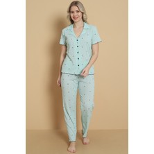 Wordex Mrn 1712 Minik Kalp Desenli Pointel Ince Kumaş Düğmeli Kısa Kollu Kadın Pijama Takımı