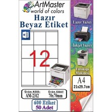 ArtMaster A4 Hazır Beyaz Etiket 70X70 mm 50 Sayfa 1 Paket 12 Li Kendinden Yapışkanlı Fotokopi Lazer Inkjet Kağıdı Yazıcılar Için