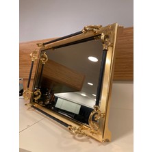 Plus Home Tepsi Dekoratif Jardinyer Dikdörtgen Pirinç Renk Altın Siyah Boyut 48X32 cm