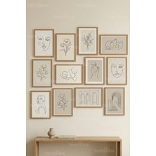 Tontilika 12 Parça Minimal Line Art Botanik & Figür 2 Renk Seçenekli Çerçeve Görünümlü Tablo Seti