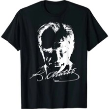 ENSUENO Unisex Siyah Mustafa Kemal Atatürk Baskılı T-Shirt