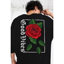 ENSUENO Oversize Rose Unisex Siyah T-Shirt