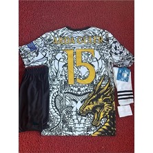 R. Madridd Ejderha Desenli Ardâ-Gülêr Özel Konsept Çocuk Forması 4'lü Set (Black-White)