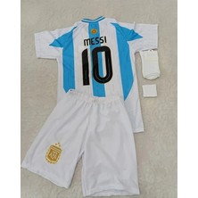 Arjantin 2024/25 Sezon Lionel Messi Çocuk Forması Şort Çorap Bileklik 4'lü Seti