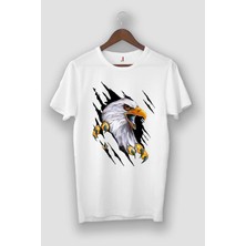 ENSUENO Beyaz 3D Kartal Görselli Tişört Vip Tasarım Tshirt