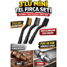 Universal 3’lü Mini Tel Fırça Seti | Metal Temizleme, Pas Sökme, Hobi & Tamir Fırçası