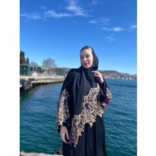 MYMİSİY Mymisiy Dubai Ipeği Şallı Pul Payetli Abaya Ferace Standart Beden 42-48