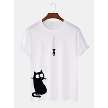ENSUENO Unisex Black Cat Baskılı Tshirt