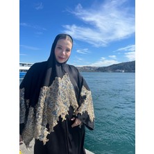 MYMİSİY Mymisiy Dubai Ipeği Şallı Pul Payetli Abaya Ferace Standart Beden 42-48