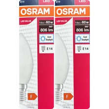 Avarson (2 Adet) Ledvance 7,5W Beyaz Işık (6500K) E14 Duylu (Ince Duy) LED Ampul