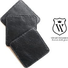 VİP GİFT Coaster Kare Bardak Altlığı Hakiki Deri Siyah Bardak Altı ( 1 Adet )