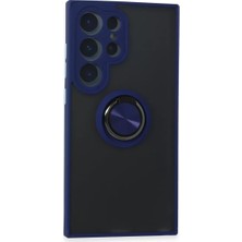 Newface Samsung Galaxy S24 Ultra Kılıf Montreal Yüzüklü Silikon Kapak - Lacivert