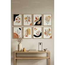 Tontilika 8 Parça Modern Soyut Botanik Çizimler Dekoratif Çerçeve Görünümlü Tablo Seti - Bitki ve Çiçek Tema