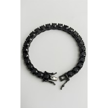 KFS Işıltılı Siyah Zirkon Taşlı Su Yolu Bileklik 6 mm 925 Ayar Gümüş