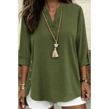 Kadın Truvakar Kol Hakim Yakalı Yandan Düğme Detaylı Aerobin Bluz