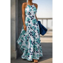 Kadın Omuzlardan Açık Ip Askılı Desenli Uzun Süprem Elbise