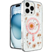 Newface Apple iPhone 16 Pro Max Kılıf Daisy Simli Magsafe Kapak - Pembe