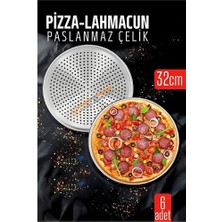 Nacario Mey Ithalat® 6 Lı  Paslanmaz Çelik Pizza-Lahmacun Tepsisi – Delikli Tasarım ile Mükemmel Pişirme  32 cm 722228