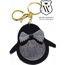 VİP GİFT Sevimli Penguen Anahtarlık Çanta Süsü Hakiki Deri Siyah